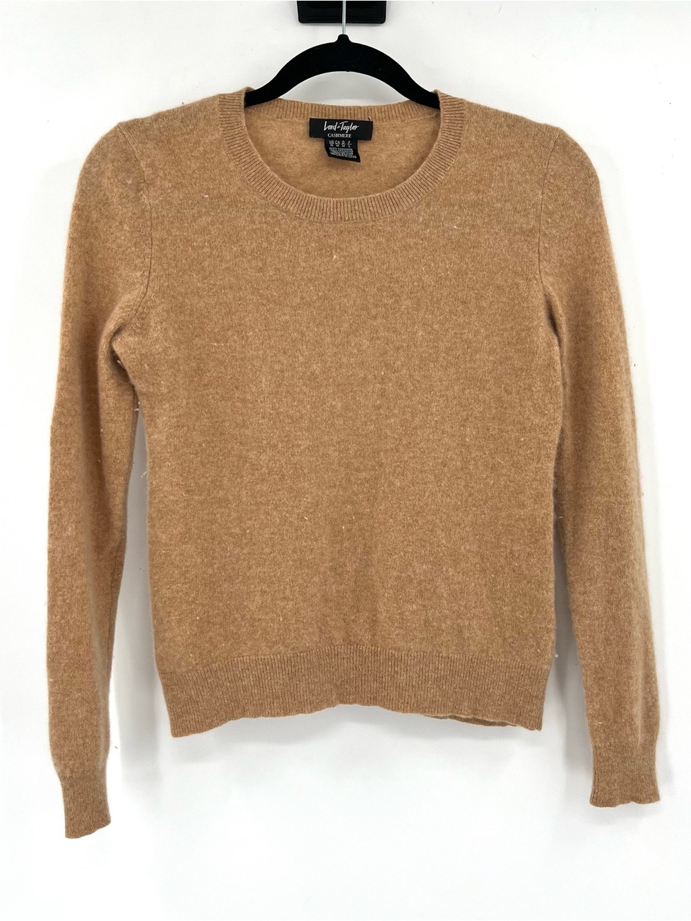 LORD & TAYLOR Cashmere Sweater M Camel Tan Beige Crew Neck Pullover Knit LongSlv
